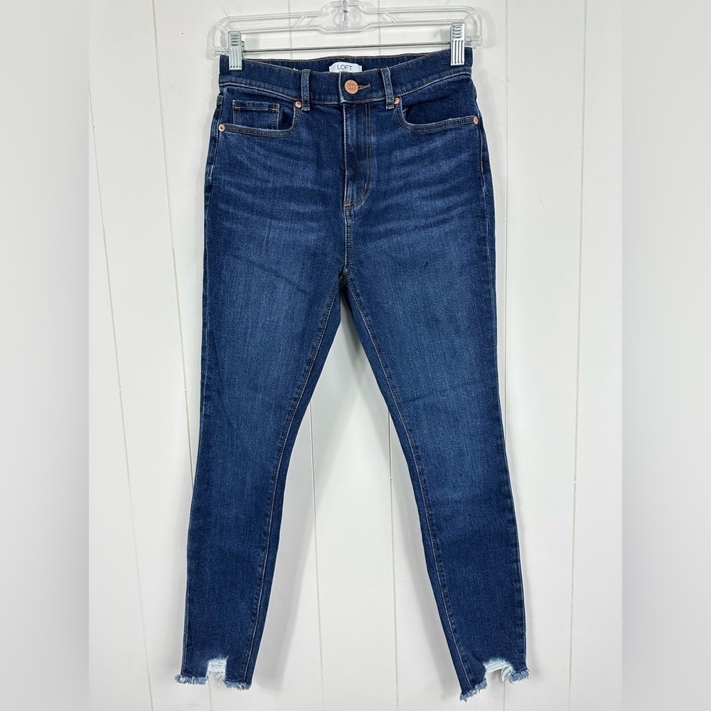 LOFT OUTLET Women's Sz 2 Petite Indigo Blue High-Rise Frayed Hem Skinny Jean
